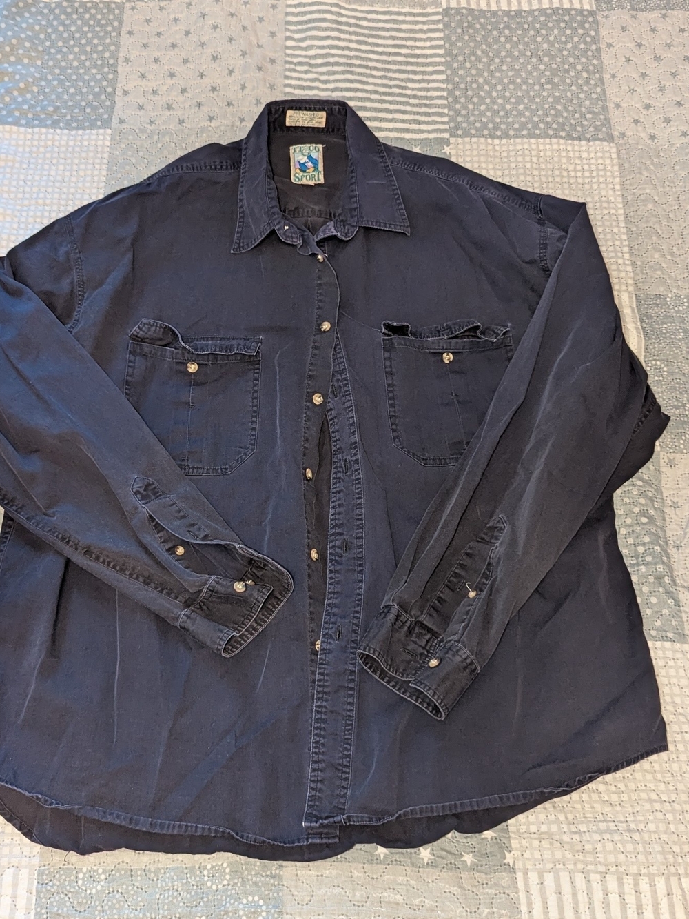Vintage 90s ATB Sport Grey Cotton Button Down Shirt Large Made in Hong Kong